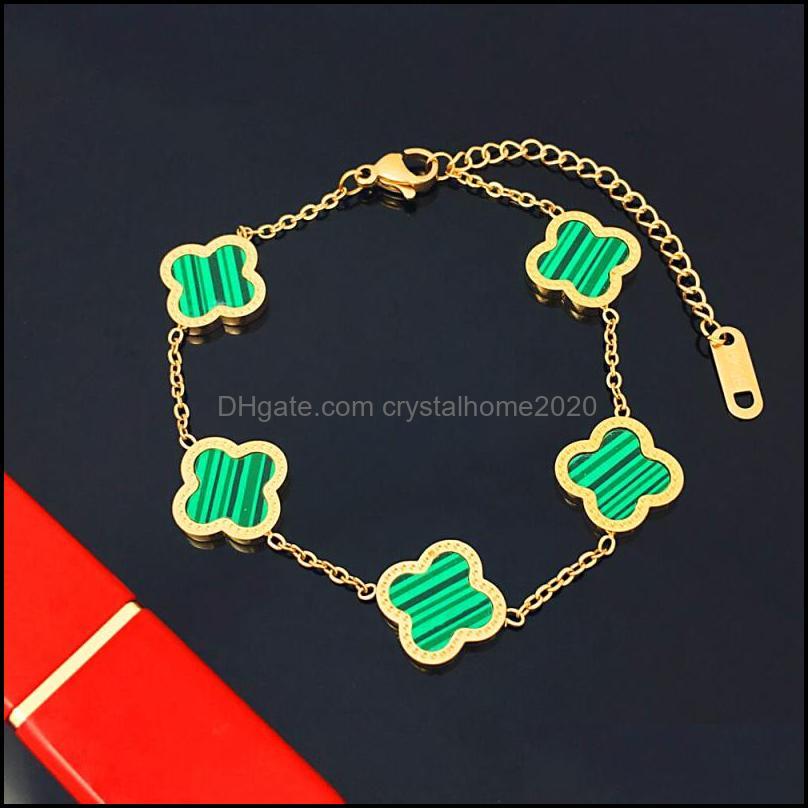 Charm Bracelets Jewelry 18K Rose Gold Four Leaf Clover Flower Bracelet High Quality Stainless Steel For Women Gift Drop Delivery 2021 Qlsv3-image-802882789
