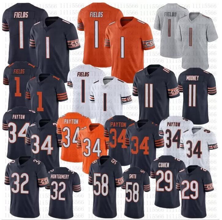 

Football Jerseys Chicago''Bears''54 Brian Urlacher 11 Darnell Mooney 34 Walter Payton 1 Justin Fields 32 David Montgomery 24 Khalil Herbert 18 Dante Pettis, Color