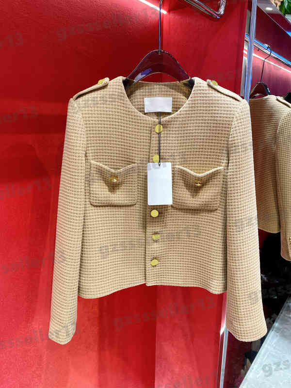 

Designer Womens Jacket Luxury Check Metal Buttons Tweed Jacket Fashion Brand Classic Fall Pocket Cardigan Wool Jackets Luxury Women Clothing 0912