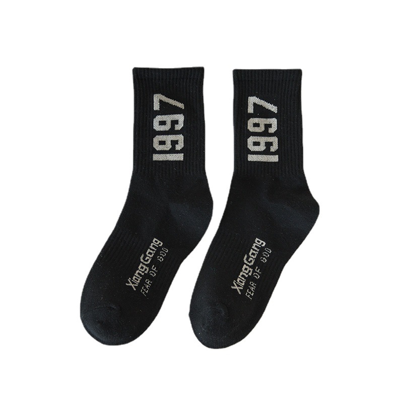 

Socks women's summer tube socks ins tide brand digital 1997 sports net red retro spring and autumn black and white stockings men