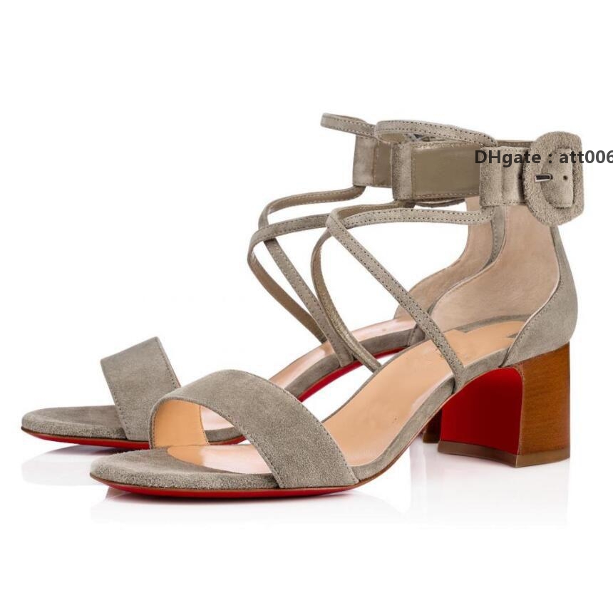 

Christians Summer Designer Choca Strappy Sandals Sexy Women's Buckle Strap Red High Bottoms Lady Chunky Heels Dress Wedding Gladiator ahc