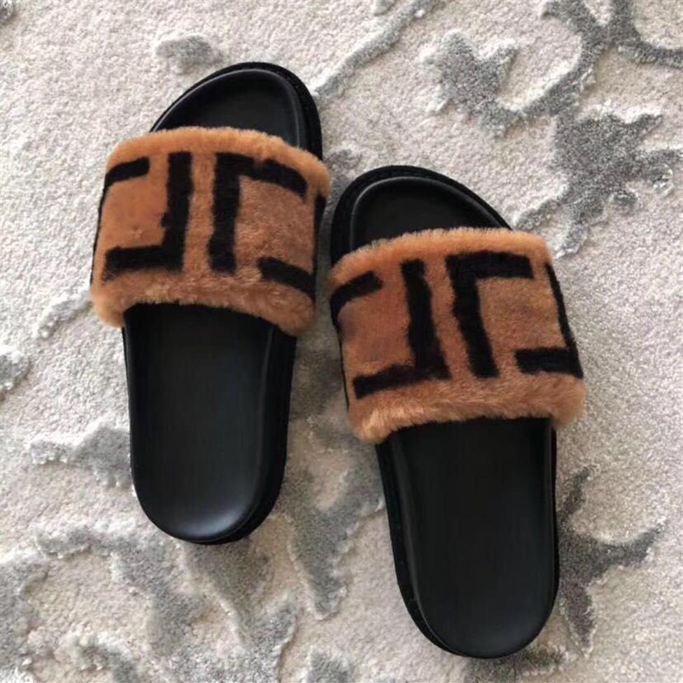 

Quality Top Double f Motif Pool Fur Slide Sandals Women Slippers Brown Ff Flat Slip on Shoes Flats Sandal Luxury Designers Slides 302G, 2.5cm