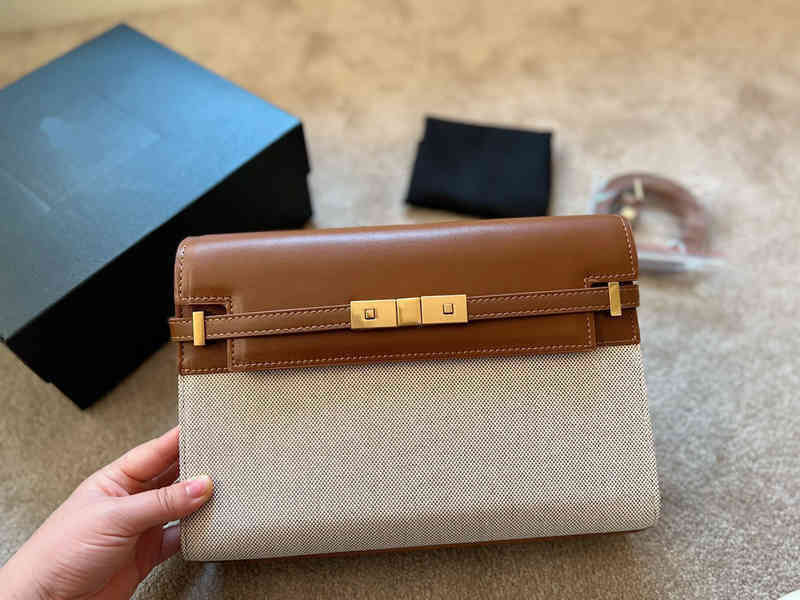 

Evening Bags Shoulder High Quality Metal Buckle Tote Women Handbag Canvas and Leather Luxury Designer Crossbody Female Underarm Purses, Brown
