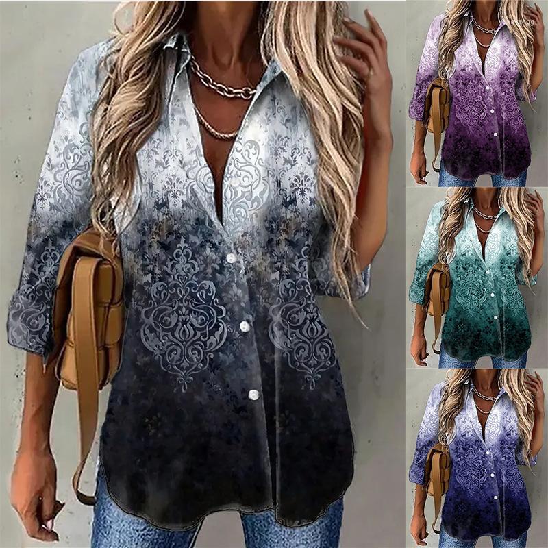 

Women' T Shirts 2022 European And American Women' Autumn Tie-dye Printed Button Long-sleeved Shirt, Black