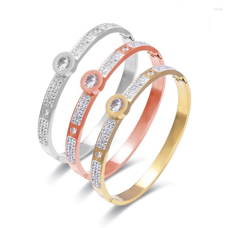 

Bangle FYSARA Fashion Round Crystal Watch Charms Bracelets Bangles For Women Temperament Stainless Steel Chain Jewelry