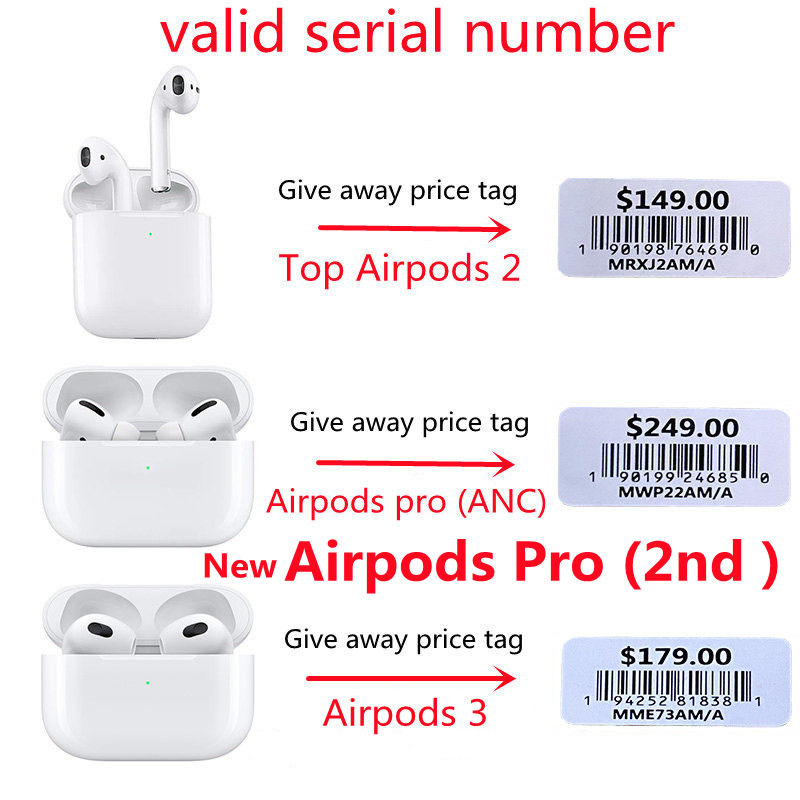 

New Airpods Pro 2nd airPods 3 Wirless Earphones ANC air Pods gen 2 3 4 In-Ear Detection H1 chip Transparency Bluetooth Headphones Wireless Charging Ap3 Ap2 price tag, Valid serial number