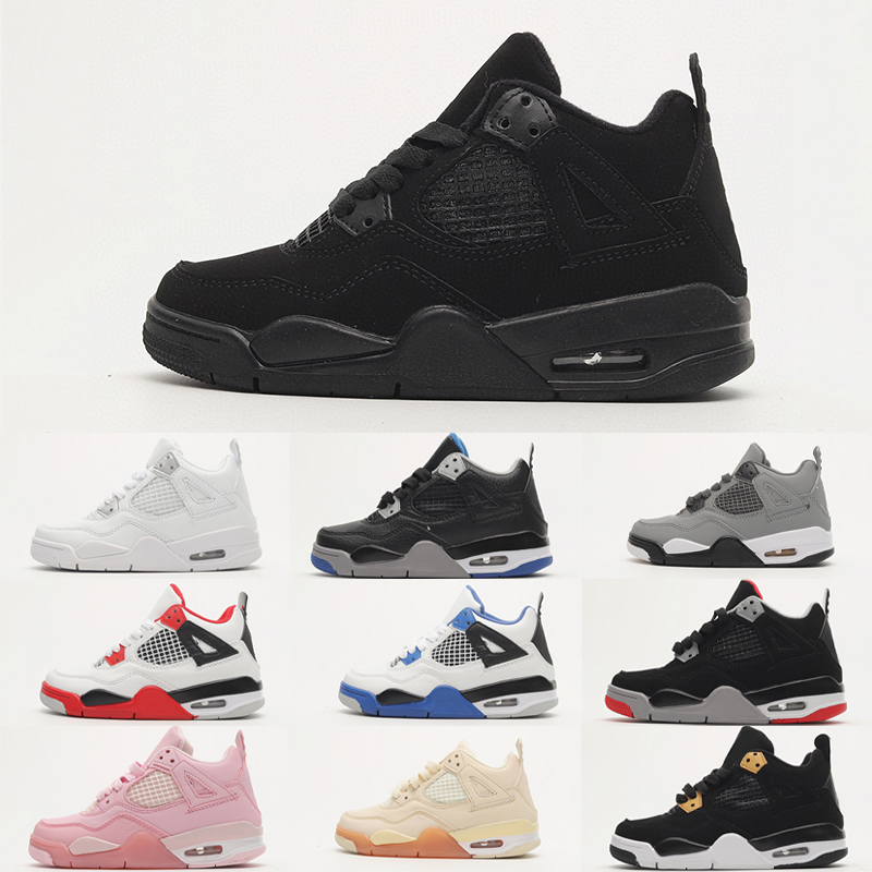 

Kids 4 Basketball Shoes Black cat Toddler TD 4s Red Chicag Boys Girls BasketBall Pour Enfants Athletic Outdoor Sneakers size 28-35, No box