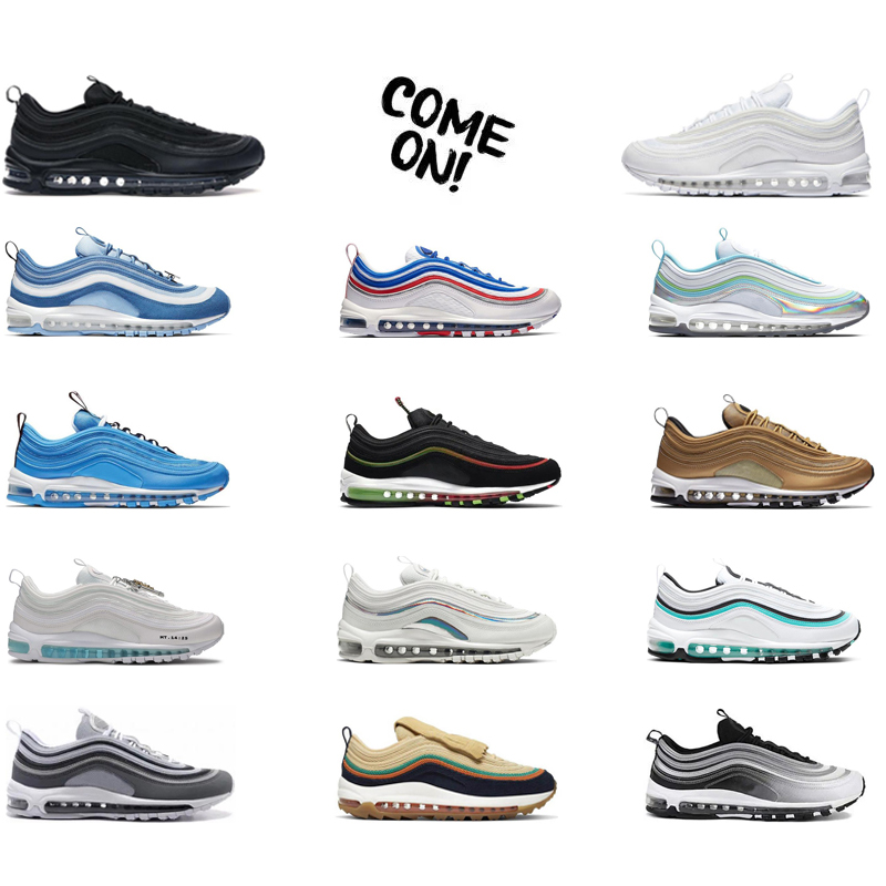 

Mens Running shoes 97 97s Sneakers Personality Designer Mens Women Trainers New Style of Triple Black White Metallic Gold EUR 36-45, #3 blue hero