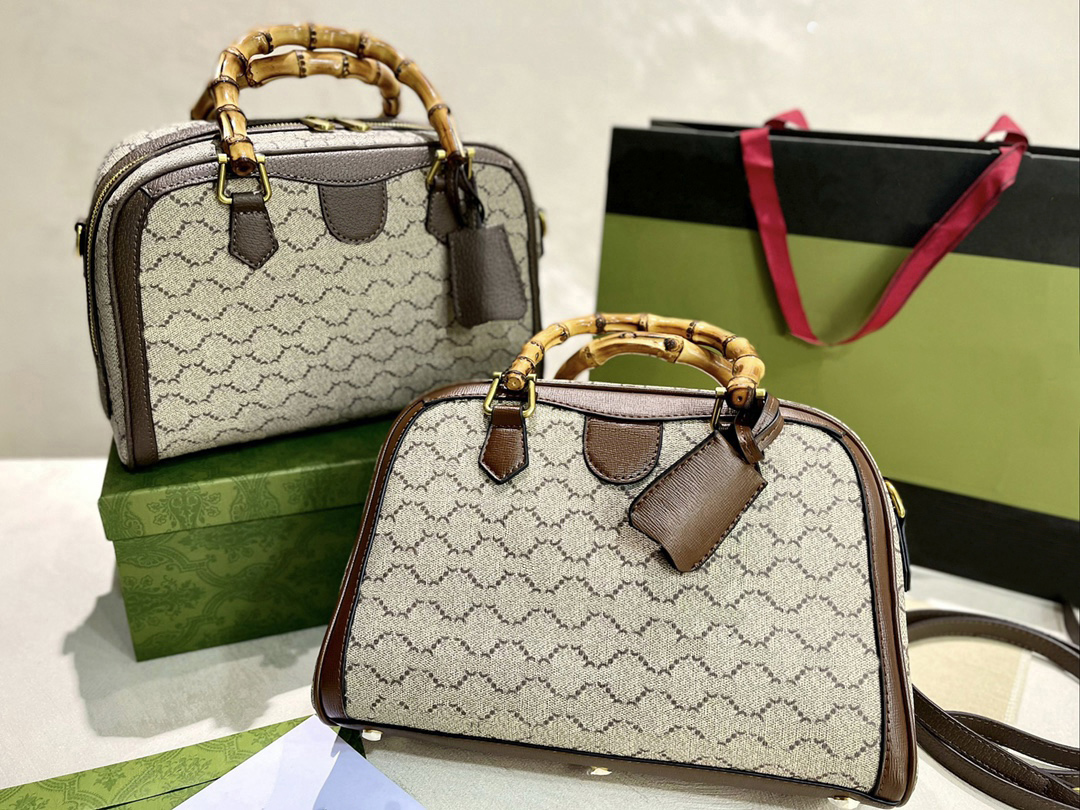 

TZ Women Bamboo Handle Handbag fashion Boston Pillow Bag Metal Plating Logo Classic Letter Plaid Pattern Shoulder crossbody Bags travel G Large capacity handbags, Light brown