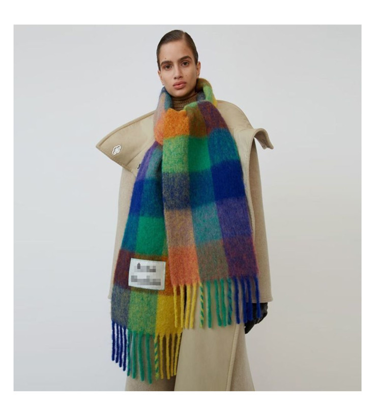 Designer Cashmere Head Acne Studio Scarf Woman Mens Lovers New Fashion Shawl Rainbow Tassel Autumn Winter Thick Warm Student Bib Thickened Shawl Sca