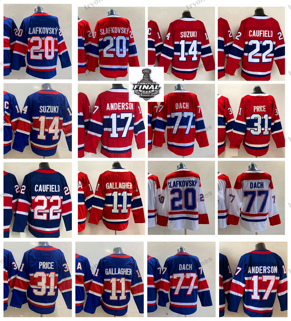 

College Hockey Wears Mens 20 Juraj Slafkovsky 22 Cole Caufield Hockey Jerseys 31 Carey Price 11 Brendan Gallagher 14 Nick Suzuki 17 Josh Anderson Kirby Dach Red, Reverse blue 31