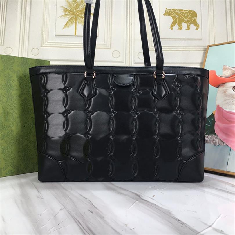 

Luxury Matelasse Leather Medium Totes Designer Bag Textured Geometric Motif Crossbody Shopping Bags Embossing Flowers Handbags 38CM 631685, Black