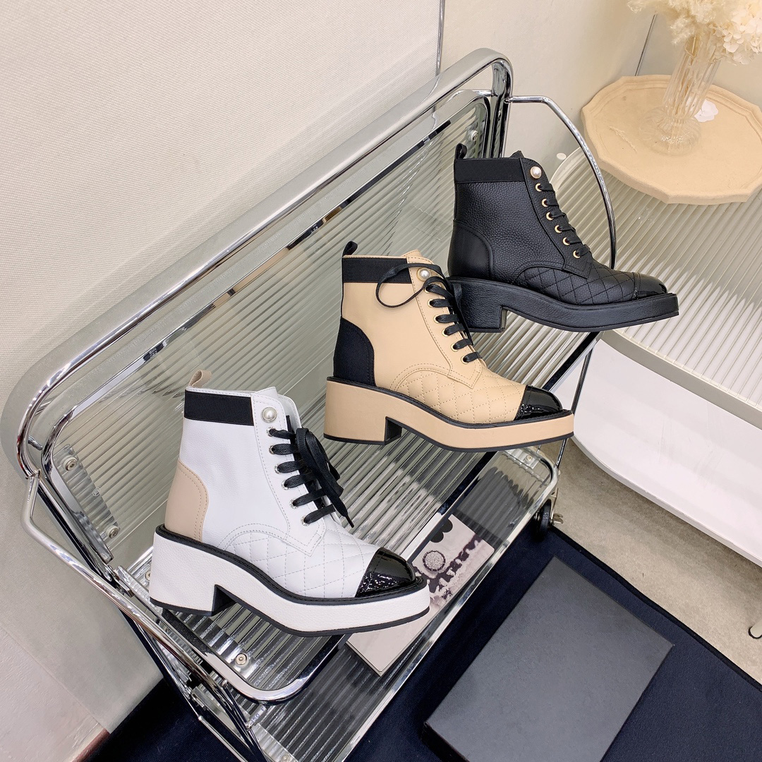 

High Heel Ankle Boots Lace-Up Women Martin Boot Designer Luxury Booty Velvet Metal Crumpled Patent Lambskin Patent Calfskin Wool Tweed White Black Size 35-40, Color 10