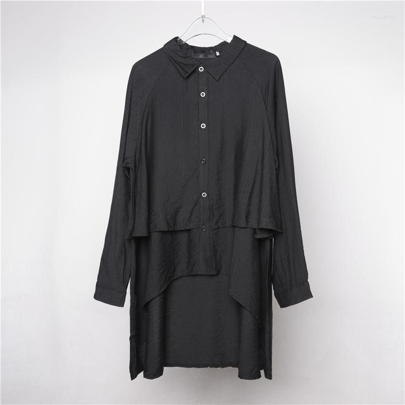 

Men's Casual Shirts Men's Independent Design Vertical Sense Irregular Cutting Hairdresser's Front Short Back Long Port Style Sleeve, Black