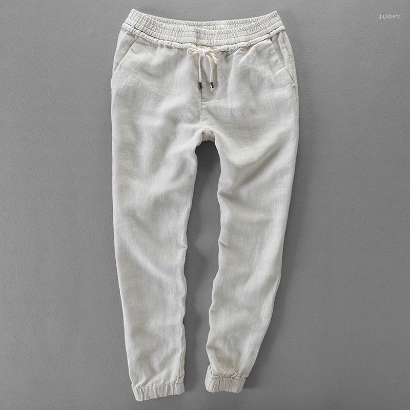 

Men's Pants Japan Style Linen Men Casual Brand Trousers Solid Fashion Elastic Mens Flax Ankle-length Male 40, White