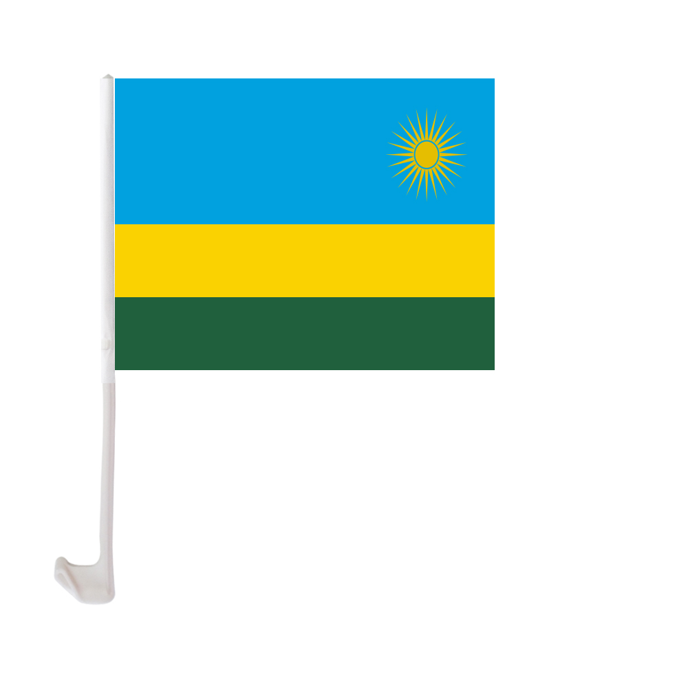 

Rwanda Car Flag 30x45cm Window Clip Rwandese Flags Polyester UV Protection Car Decoration Banner with Flagpole