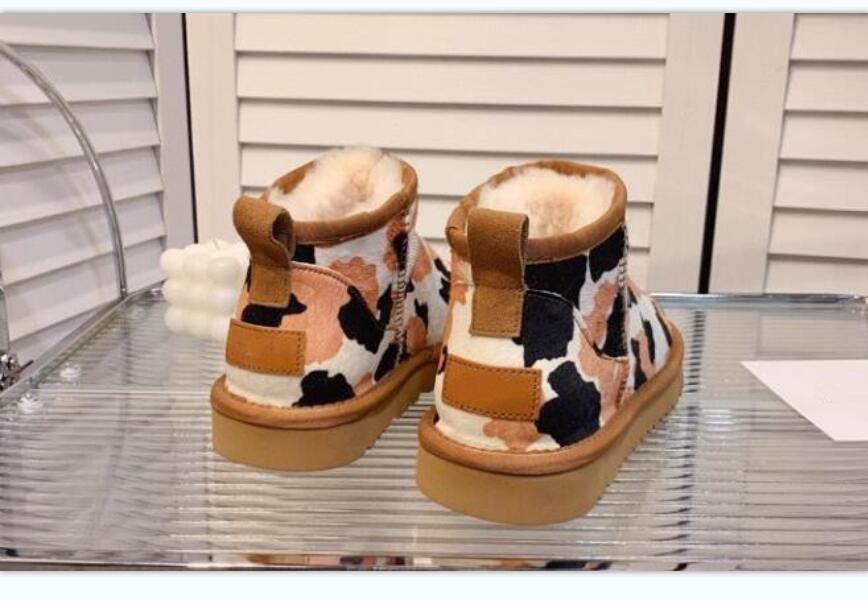 Fashion Designer Women's Leopard print Snow Boots New Cow Split Genuine Leather Mini Ankle Boots