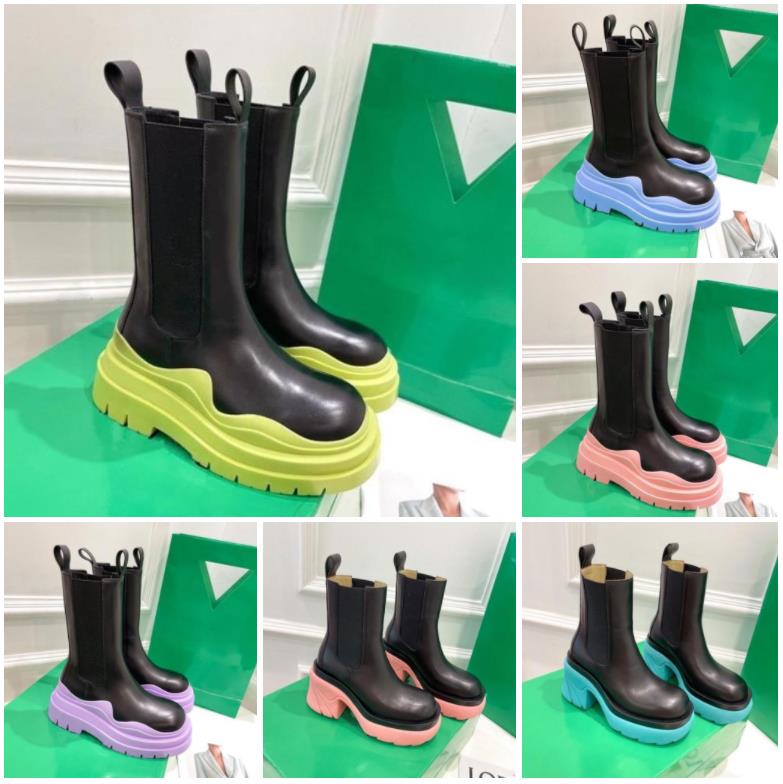 Designer Luxury Chelsea Boots Women's Platform Leather Knee Half Boot rubber sole Classical High Upper Shoes