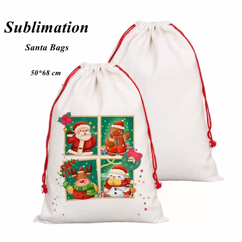 

Sublimation Blanks Santa Sacks DIY Personalized Drawstring Bag Christmas Gift Bags Pocket Heat Transfer NEW Fast Ship 50x68cm