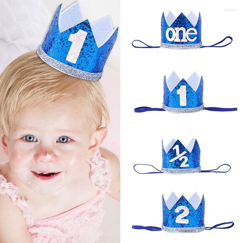 

Party Hats 1 2 Years Old Birthday Hat Baby Shower Decorative Headband Children's Crown Blue Silver