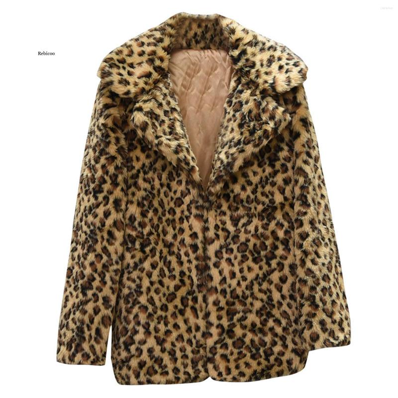 

Women' Fur Winter Women Coat Fashion Leopard Print Loose Elegant Windbreaker Lamb Faux Jackets Female Overcoat, White