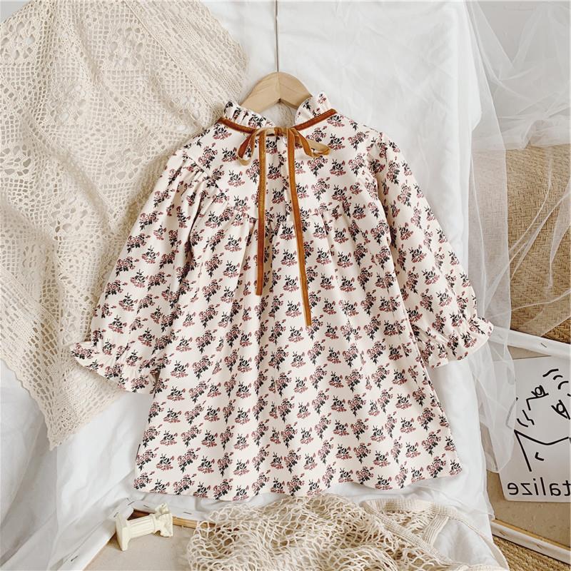 

Autumn Baby Girls Dress Japanese Korean Children Flower Clothes Temperament Long Sleeve Retro Princess Dress Kids Casual Dresses, As picture