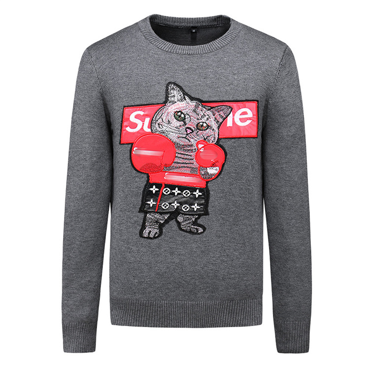 

Designer Men and Women Sweaters Chest Boxing Cat Pattern Embroidery Fashion Crew Neck Pullover Grey Street Fashion Luxury Knitwear M-3XL TC015, 10