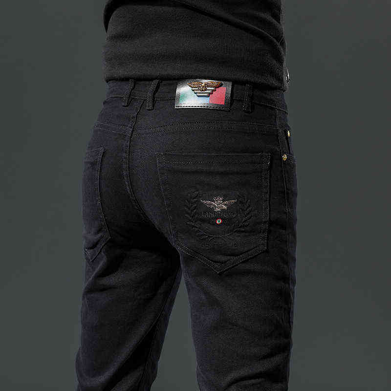 

Jeans Men's Black Slim Fit Elastic Straight Tube Casual Pants Simple Mid Rise Solid, F140 black