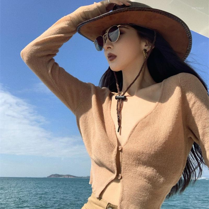 

Women's Knits Holiday Style Sexy Hollow Thin Knitted Cardigan Women Spring And Summer 2022 Retro Solid Color Long-sleeved Crop Tops, Black