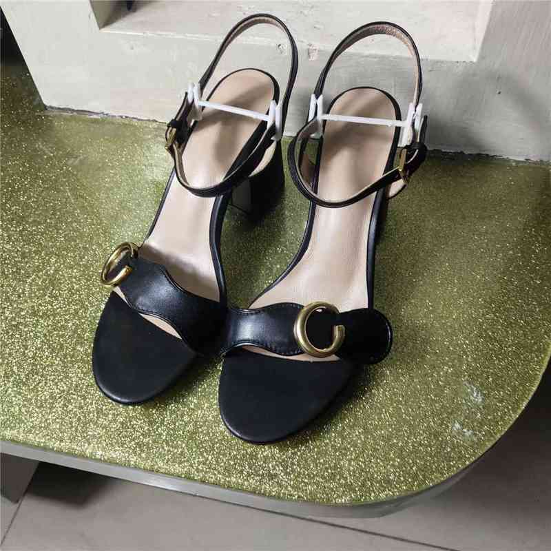 

Sandals Leather Luxury Women's High-heeled Sandals Exquisite Style Pure Black and Gold Letter Buckle Decorative, Brown