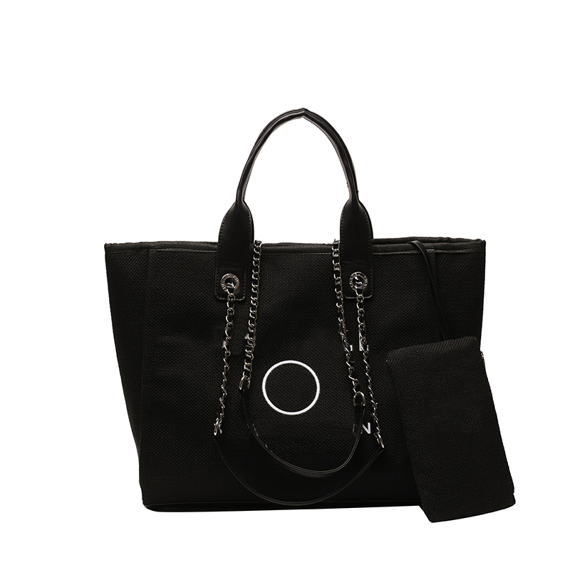 

2 set Brand Designer Shoulder bag for Women With Pouch Bag Chain Canvas Handbag Ladies Tote Handbags Female Purse C247, Black
