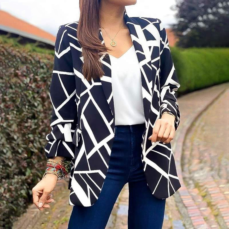 

2022 autumn fashion all-match printed suit women' buttonless white small suit jacket