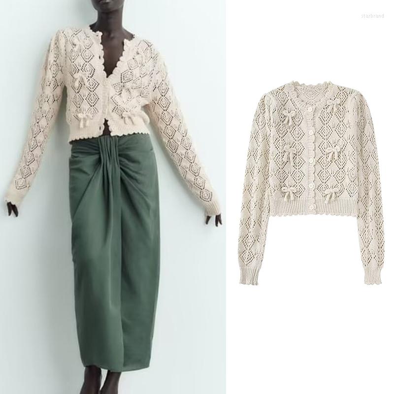 

Women' Knits Autumn 2022 Women Beige Knitted Cardigan Sweater Jumper Female Long Sleeve Tops BB22914
