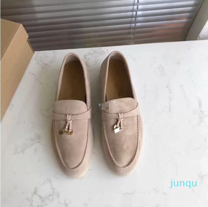 

New Season Suede leather Mens shoes Women Loro Walk sneakers punching tassels Lock designer Flats leisure dress Loafers official plus35-46