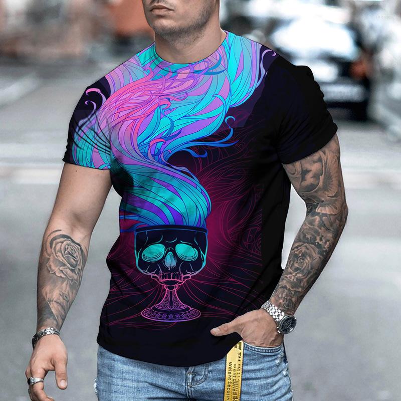 

Men's T Shirts Round Neck Fashion 3D Print Short Sleeve Top Summer Men's Clothing Street Wear Striped T-Shirt Skull, Et0c220914m