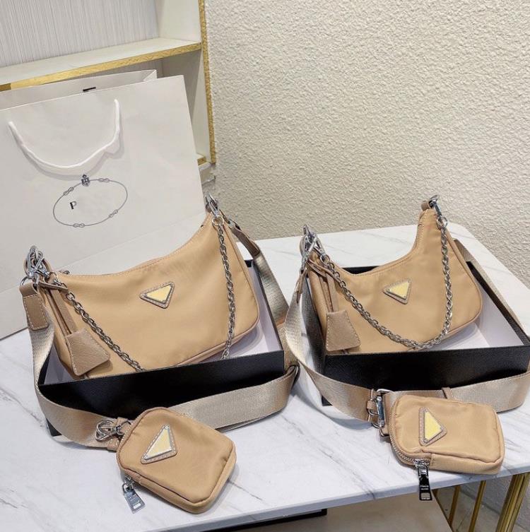 

Nylon Mens Womens Shoulder Bags Designer Crossbody Bag Chain and Wide Strap with Purses Wallet Classic Fashion Handbags Multicolor 22cm 25cm with Box, Black