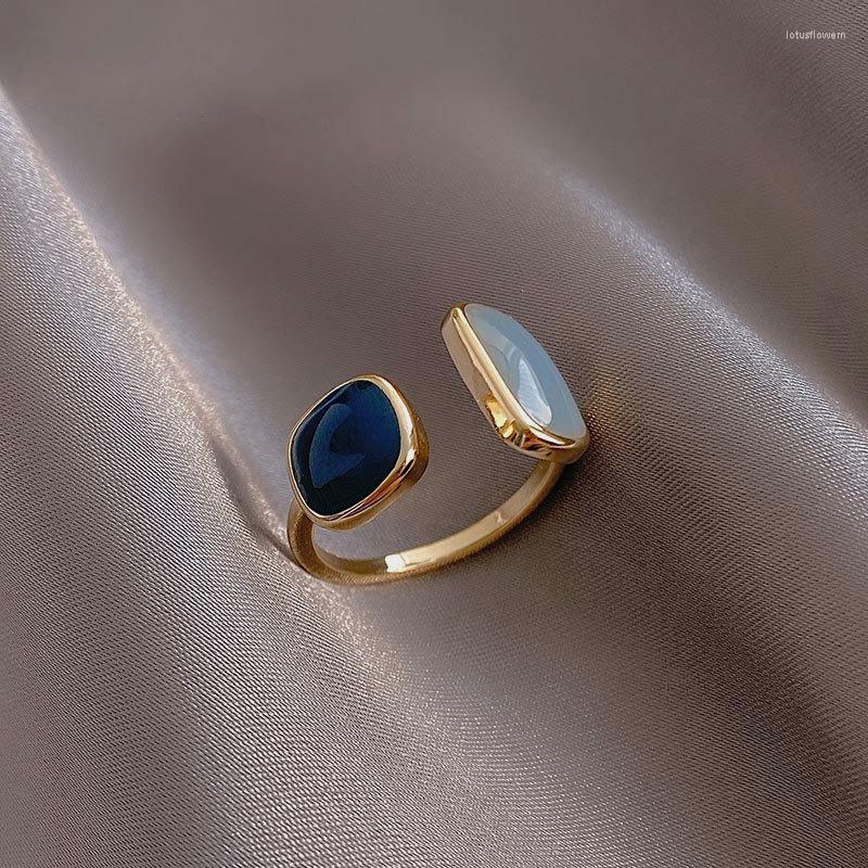 

Cluster Rings 2022 French Retro Square Blue Oil Dripping Ring Fashion Temperament Simple Opening Women's Jewelry