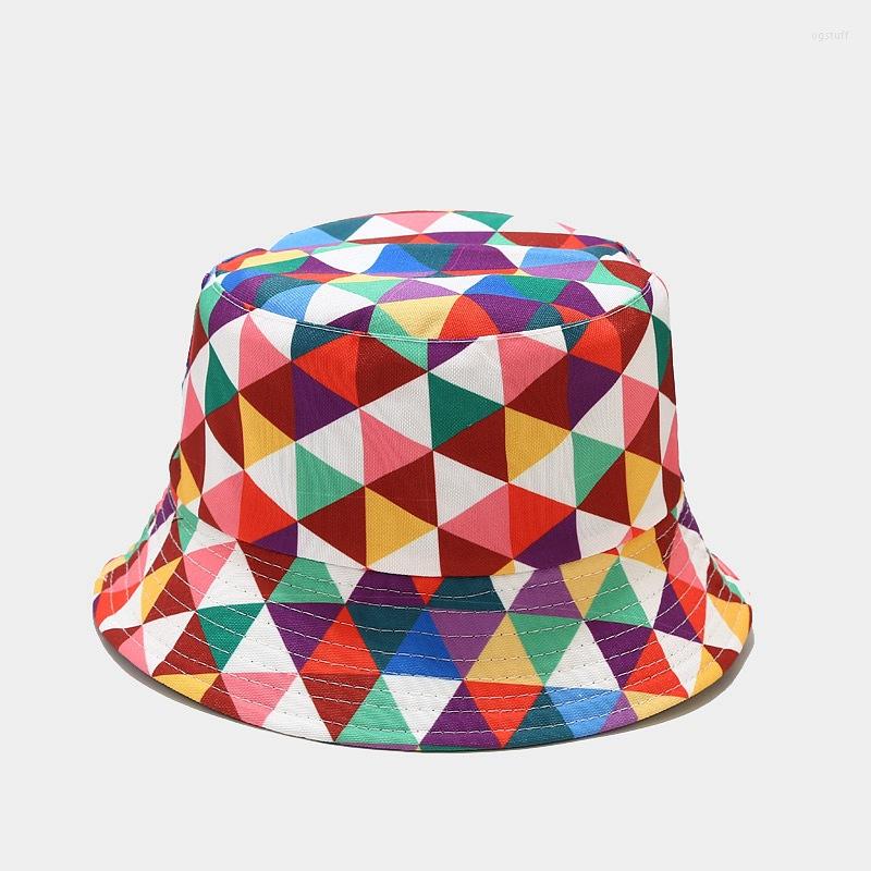 

Berets 2022 Fashion Houndstooth Plaid Bucket Hats For Women Men Cotton Fisherman Sun Protection Summer Hip Hop Street Cap Gift, Black