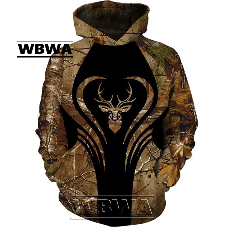 

MenPlus Tees New Retro Style Harajuku Hoodies Camouflage hunting deer 3D, Yu1dx