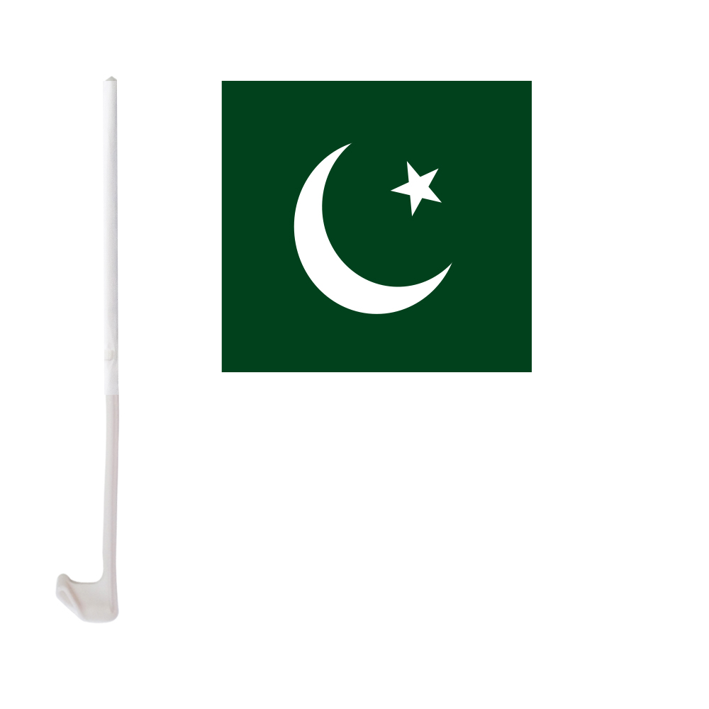 

30x45cm Pakistan Car Flag Polyester UV Protection Window Clip Car Decoration Banner with Flagpole