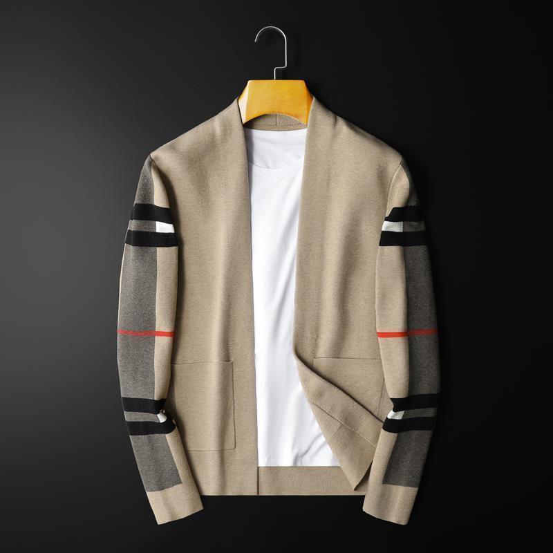 

Men' Wool Blends European and American Luxury Spring and Autumn Men' Classic Plaid Knitted Cardigan Sweater Casual Large Long Sleeve Jacket 220915, Black