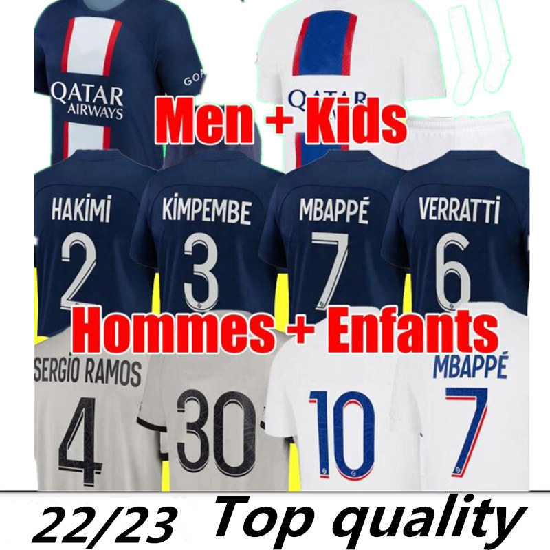 

2022 2023 soccer jerseys MBAPPE 7 HAKIMI SERGIO RAMOS WIJNALDUM 21 22 23 PSGs Maillots football shirt men kids kit set with socks uniform enfants maillot de foot