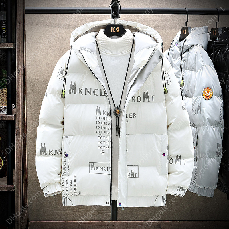

Men's Jackets Solid Print Puffer Jacket Duck Down Coats Windproof Warm Hooded Parka Fashion Winter Men Clothing, White