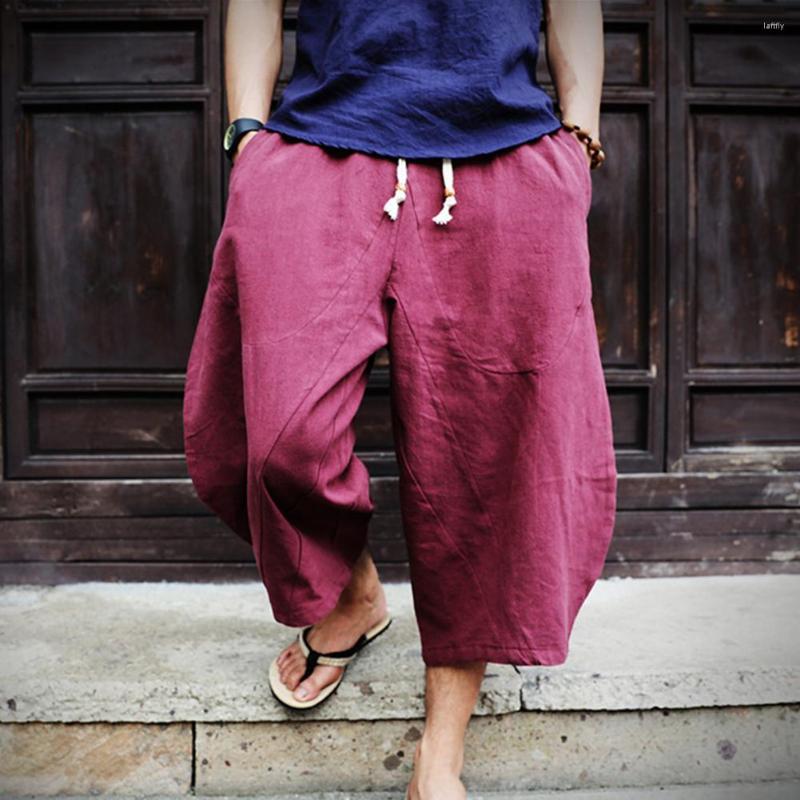 

Men's Pants Pockets Mid Rise Men Wide Leg Trousers Hip Hop Solid Color Loose For Daily Wear Drawstring Plus Size 2022 Capri, Navy blue