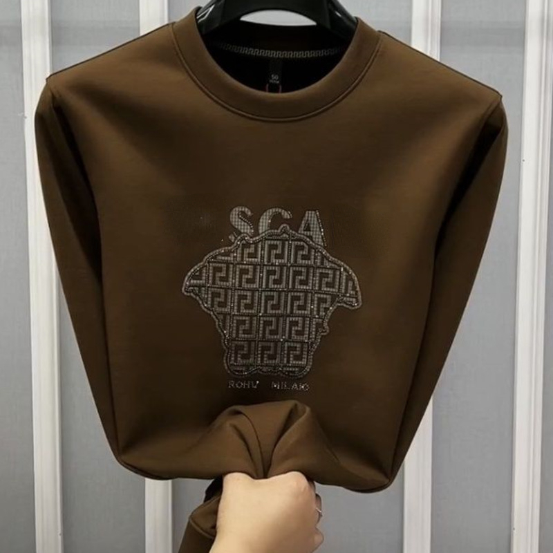 

Designer Hoodie Mens Sweatshirt Vers Designer Sweater Diamond Embroidered Long Sleeve tshirt Men Round Neck Pullover Sweaters, Khaki