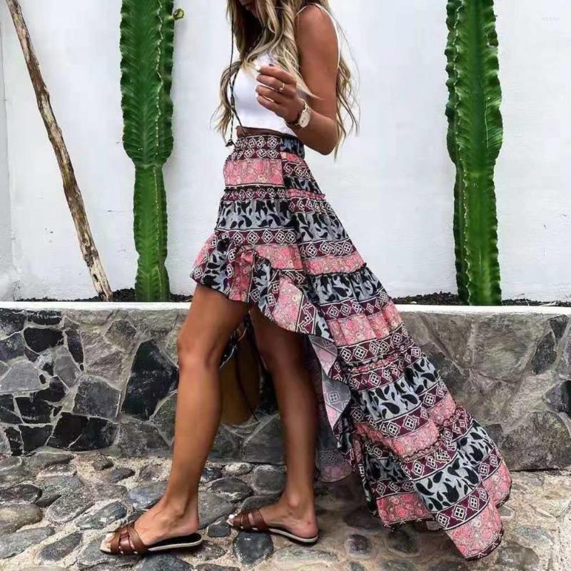 

Skirts Summer Woman Dress 2022 Midi Elegant Lady Women Skirt Irregular Floral Print High Waist Long For Office, Blue