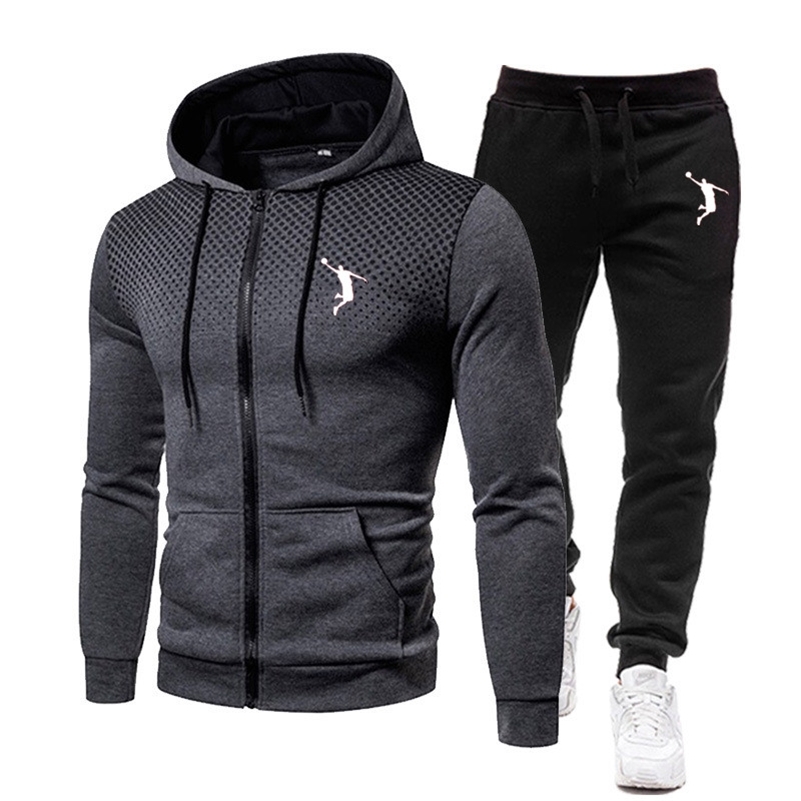 

Men' Tracksuits Autumn And Winter Sweatshirt Sweatpants Suit Printing Zipper Hoodie Fitness Sportswear Hooded 220915, White-hyb-gary-bb