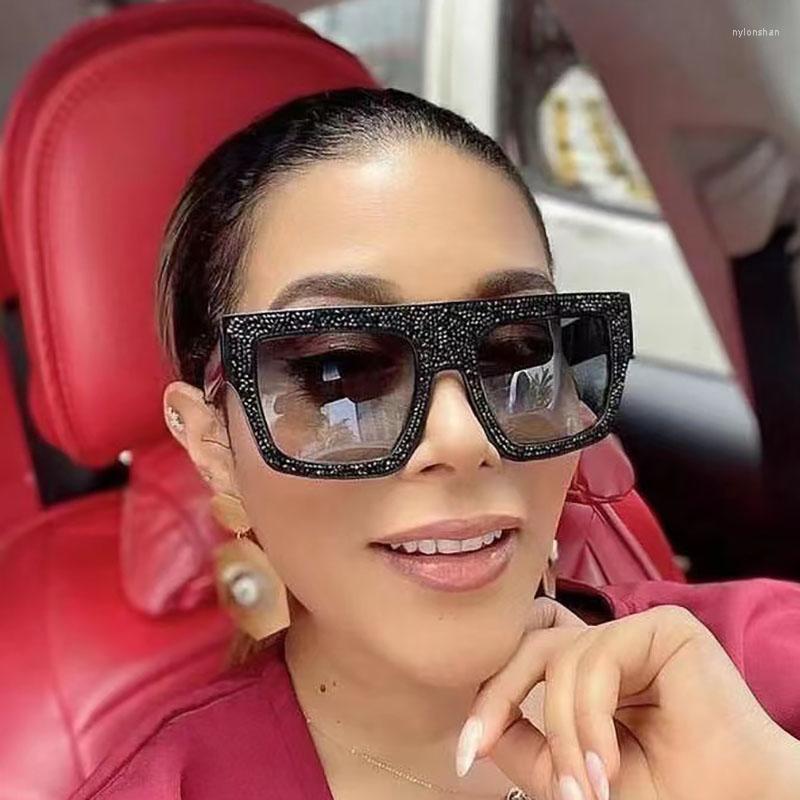 

Sunglasses 2022 Black Acetate Large Square Women And Man Gradient Lens Fashion With Glitter