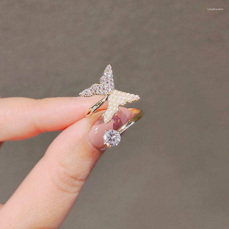 

Cluster Rings 2022 Korean Exquisite Butterfly Pearl Opening Ring Fashion Temperament Simple Versatile Female Jewelry