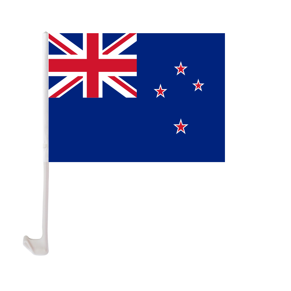

30x45cm New Zealand Car Flag Polyester UV Protection Window Clip Car Decoration Banner with Flagpole